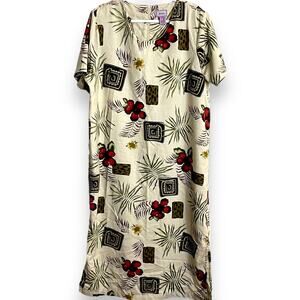 Premier International Maxi Dress Women's 22W Beige Boho Floral Canvas VTG Animal